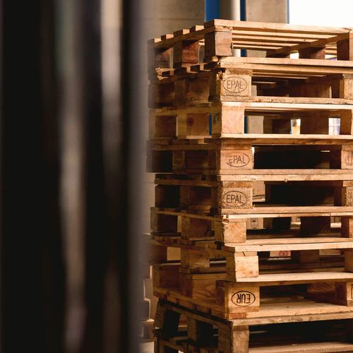 Palettes in a warehouse.
