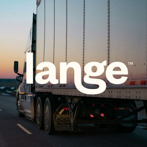Lange logo layered over a semi-truck driving off into a sunset.