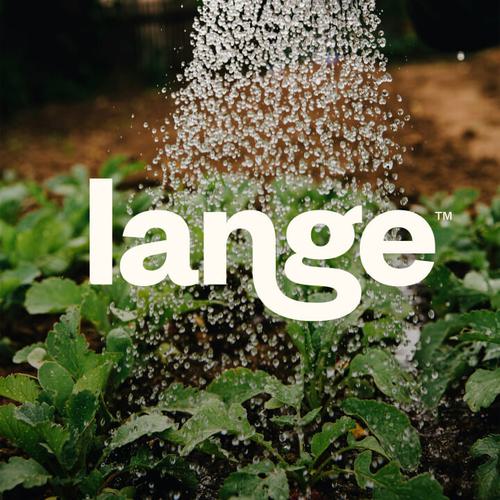 Lange logo over green veg being watered.